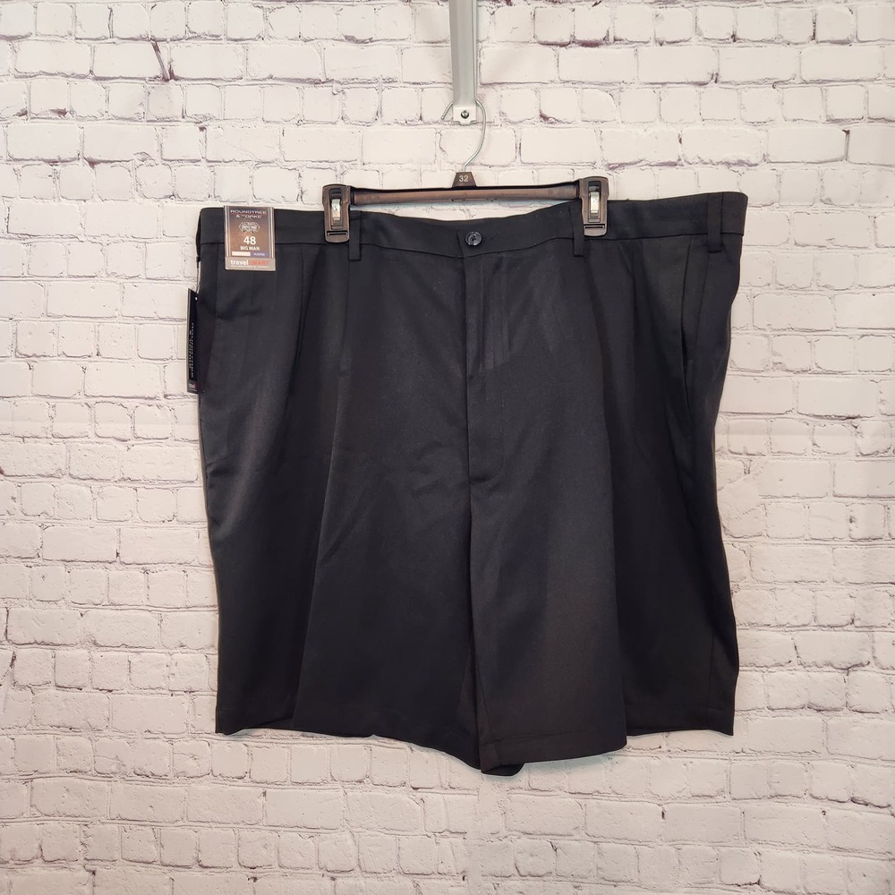 NWT Roundtree & Yorke Big Man Travel Smart Black Men's Pleated Shorts 48